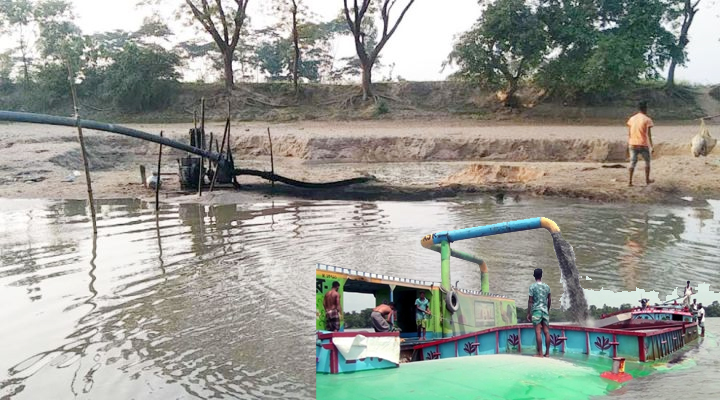 দোয়ারাবাজারে অবৈধভাবে বালু উত্তোলন, ড্রেজার মেশিন জব্দ